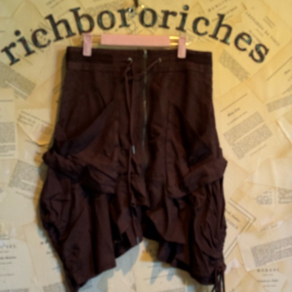 Free People Paxton Parachute Utility Skirt Asymmetrical Ties Walnut Brown - Picture 6 of 6